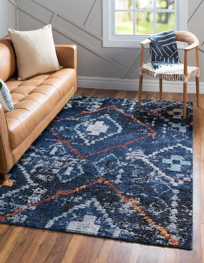 Unique Loom Indoor Rugs - Morocco Geometric 9x12 Navy Blue & Gray