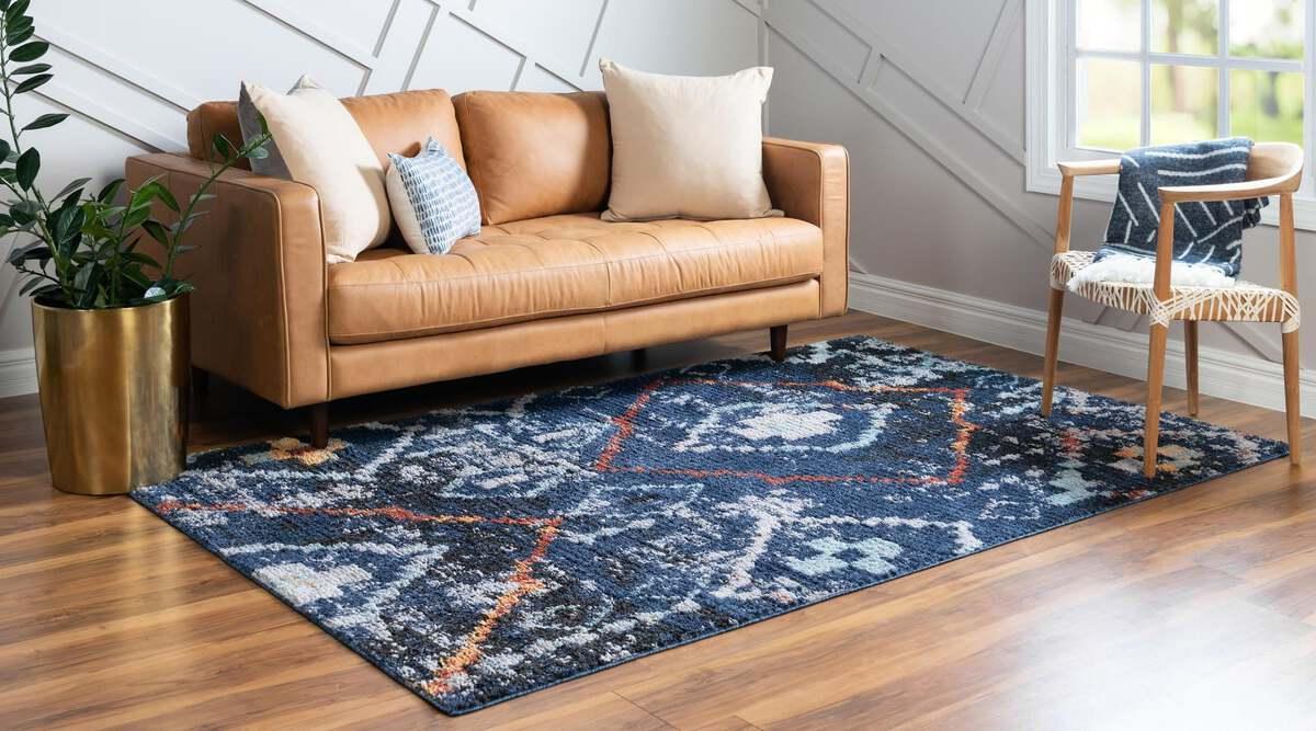 Unique Loom Indoor Rugs - Morocco Geometric 9x12 Navy Blue & Gray