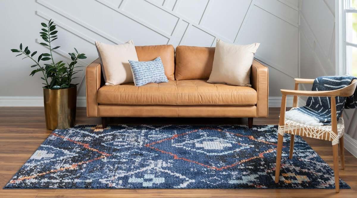 Unique Loom Indoor Rugs - Morocco Geometric 9x12 Navy Blue & Gray