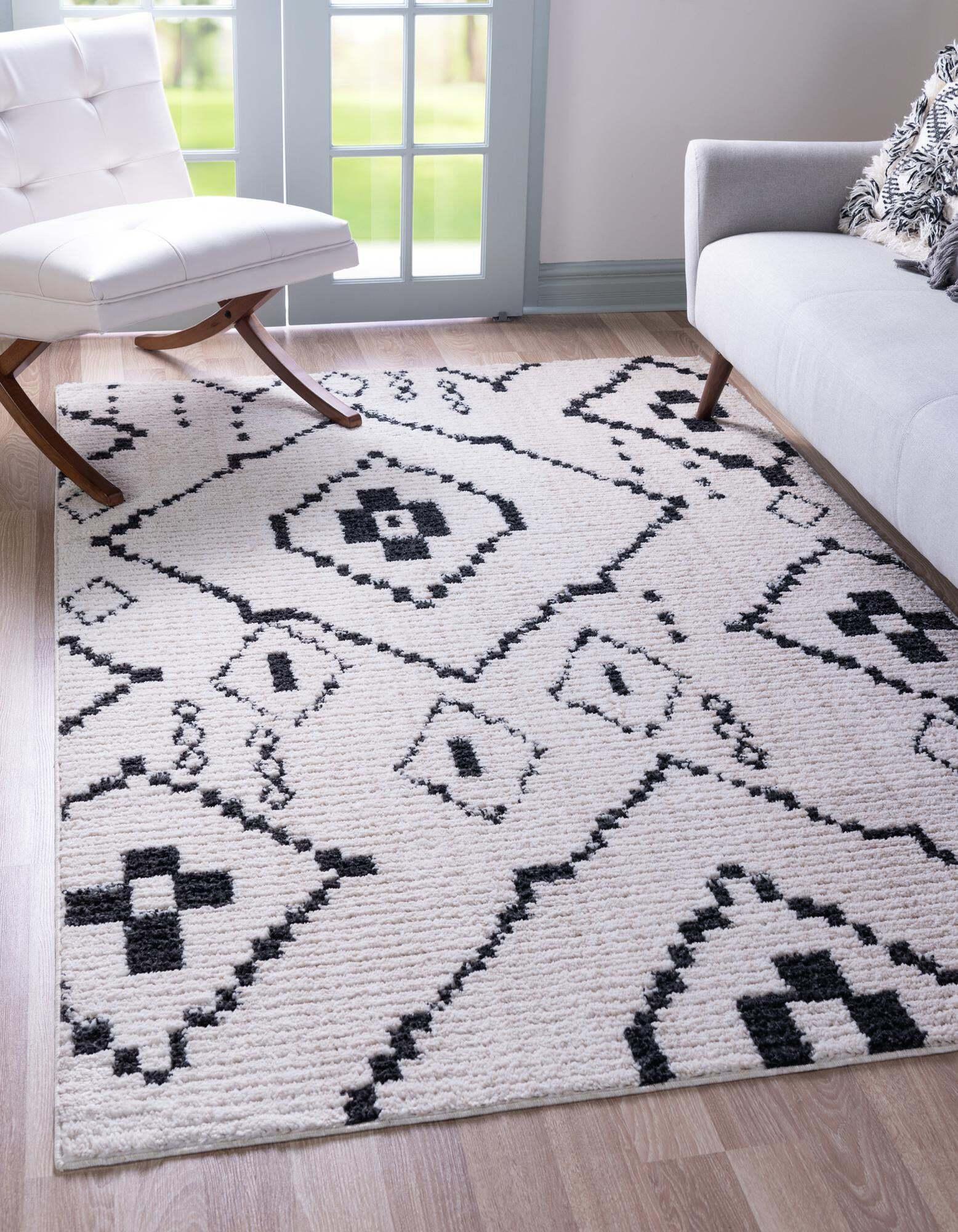 Unique Loom Indoor Rugs - Morocco Geometric Rectangular 8x10 Rug Ivory & Black