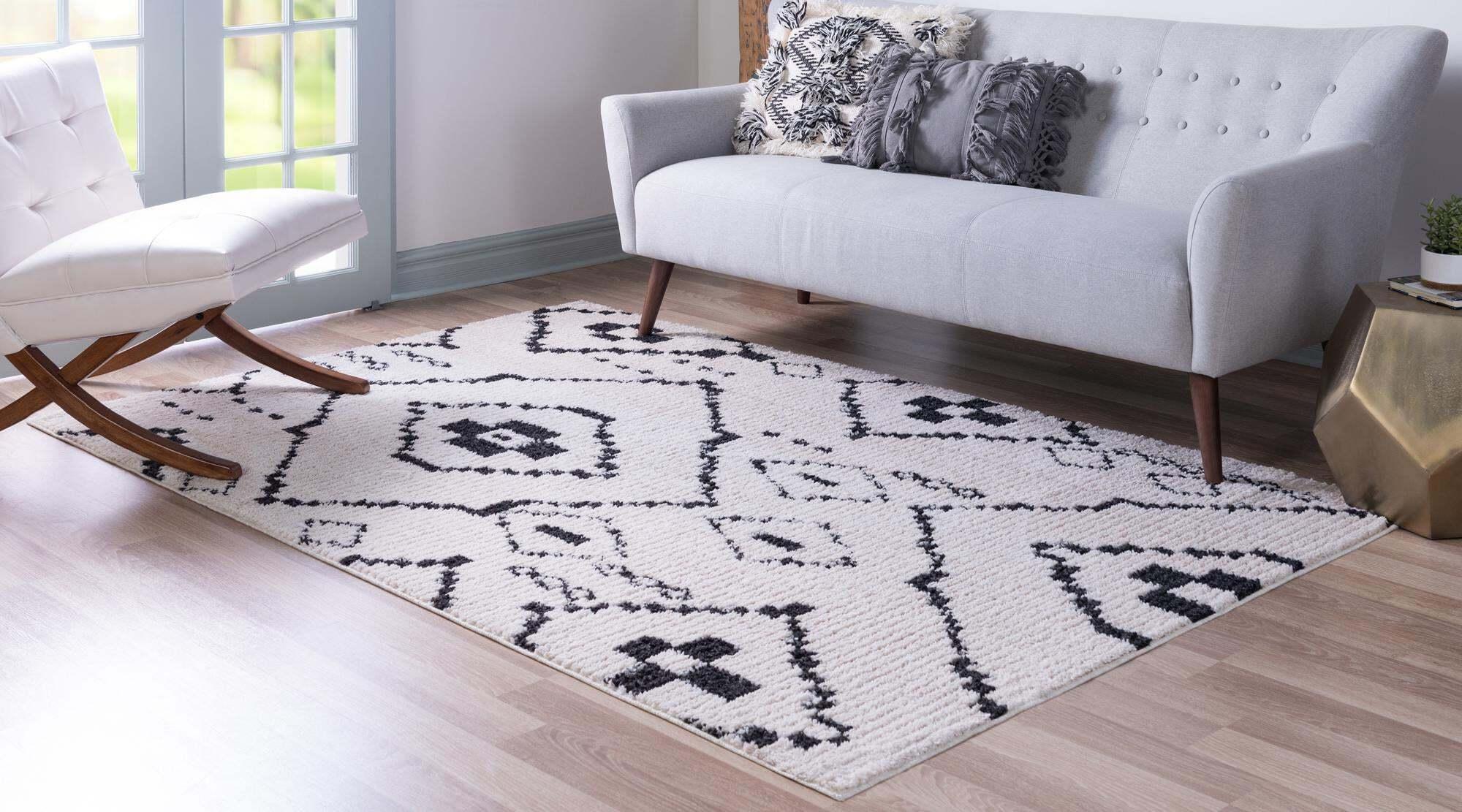 Unique Loom Indoor Rugs - Morocco Geometric Rectangular 8x10 Rug Ivory & Black