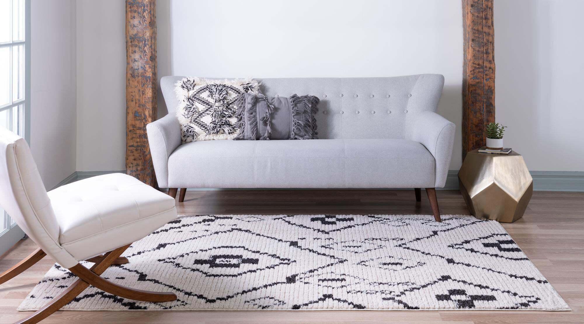 Unique Loom Indoor Rugs - Morocco Geometric Rectangular 8x10 Rug Ivory & Black