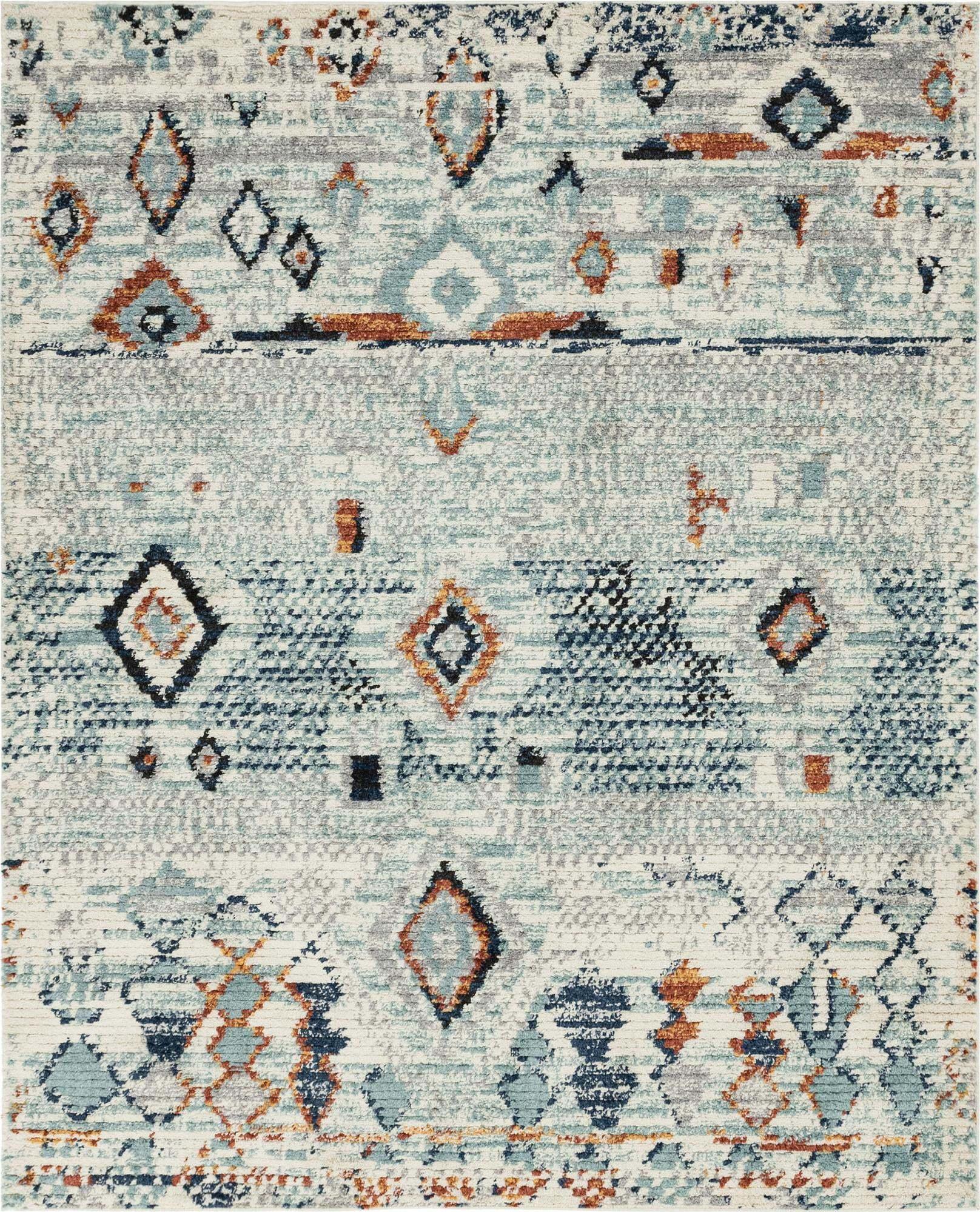 Unique Loom Indoor Rugs - Morocco Geometric Rectangular 8x10 Rug Ivory & Blue