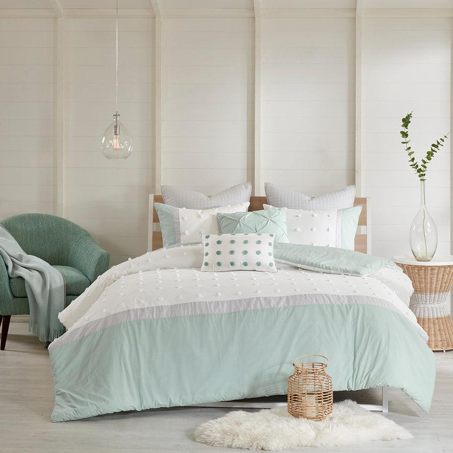 Olliix.com Duvet & Duvet Sets - Myla Shabby Chic 7 Piece Cotton Jacquard Duvet Cover Set Full/Queen Ivory