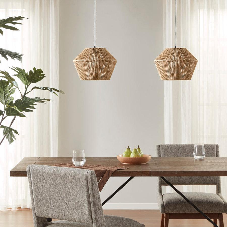 Olliix.com Ceiling Lights - Natural Woven Rope Pendant Matte Black|Natural II151-0141