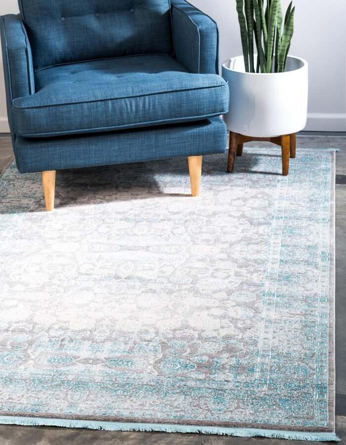 Unique Loom Indoor Rugs - New Classical Border 8x11 Blue & Gray