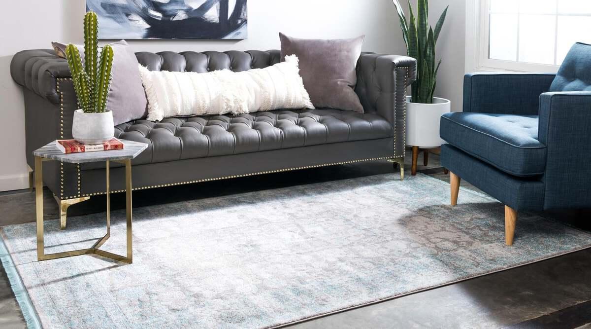 Unique Loom Indoor Rugs - New Classical Border 8x11 Blue & Gray