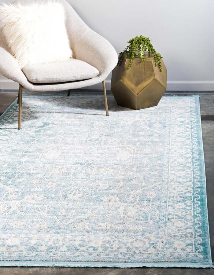 Unique Loom Indoor Rugs - New Classical Border 8x11 Blue & Ivory