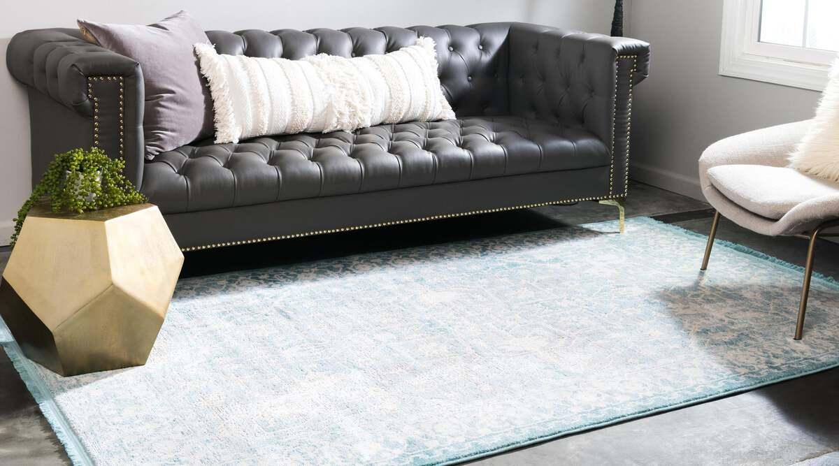 Unique Loom Indoor Rugs - New Classical Border 8x11 Blue & Ivory