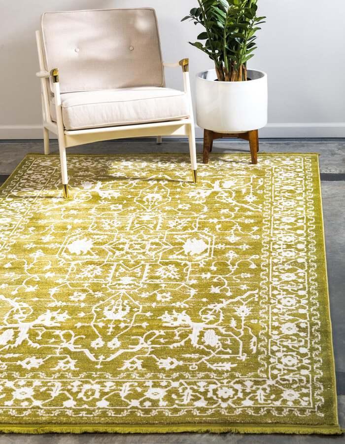 Unique Loom Indoor Rugs - New Classical Border 8x11 Light Green & Ivory