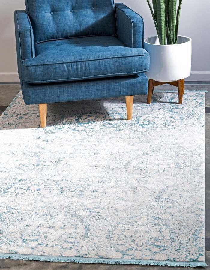 Unique Loom Indoor Rugs - New Classical Farmhouse 8x11 Rectangular Rug Light Blue