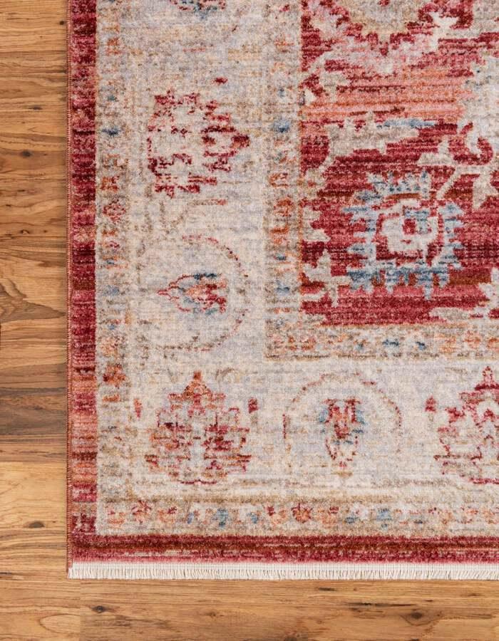 Unique Loom Indoor Rugs - Noble Floral 10x14 Red & Ivory