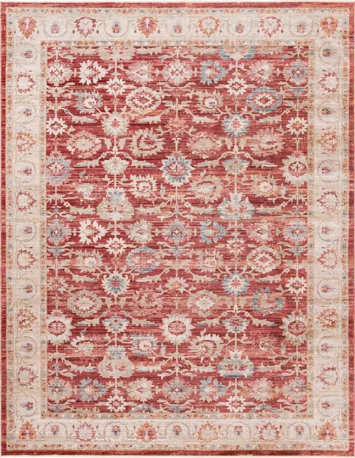 Unique Loom Indoor Rugs - Noble Floral 10x14 Red & Ivory