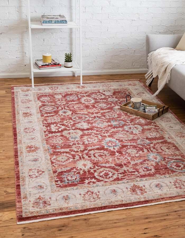 Unique Loom Indoor Rugs - Noble Floral 10x14 Red & Ivory