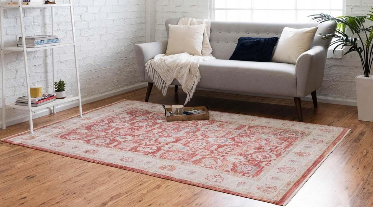 Unique Loom Indoor Rugs - Noble Floral 10x14 Red & Ivory