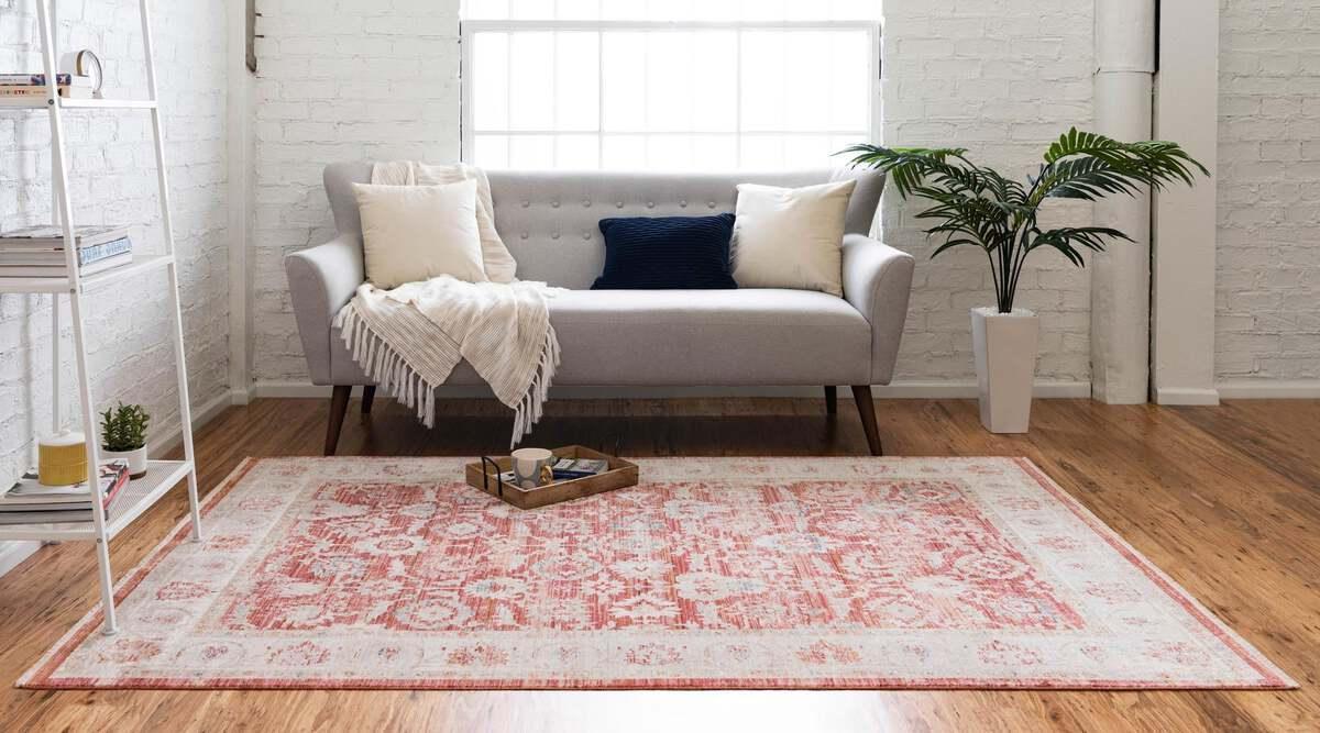 Unique Loom Indoor Rugs - Noble Floral 10x14 Red & Ivory