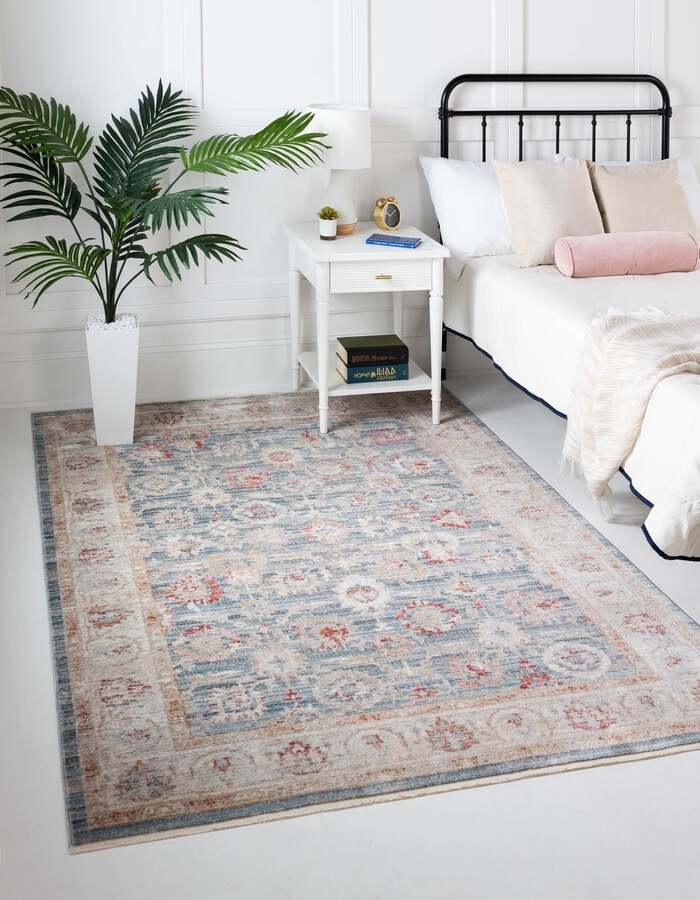 Unique Loom Indoor Rugs - Noble Floral 9x12 Blue & Beige