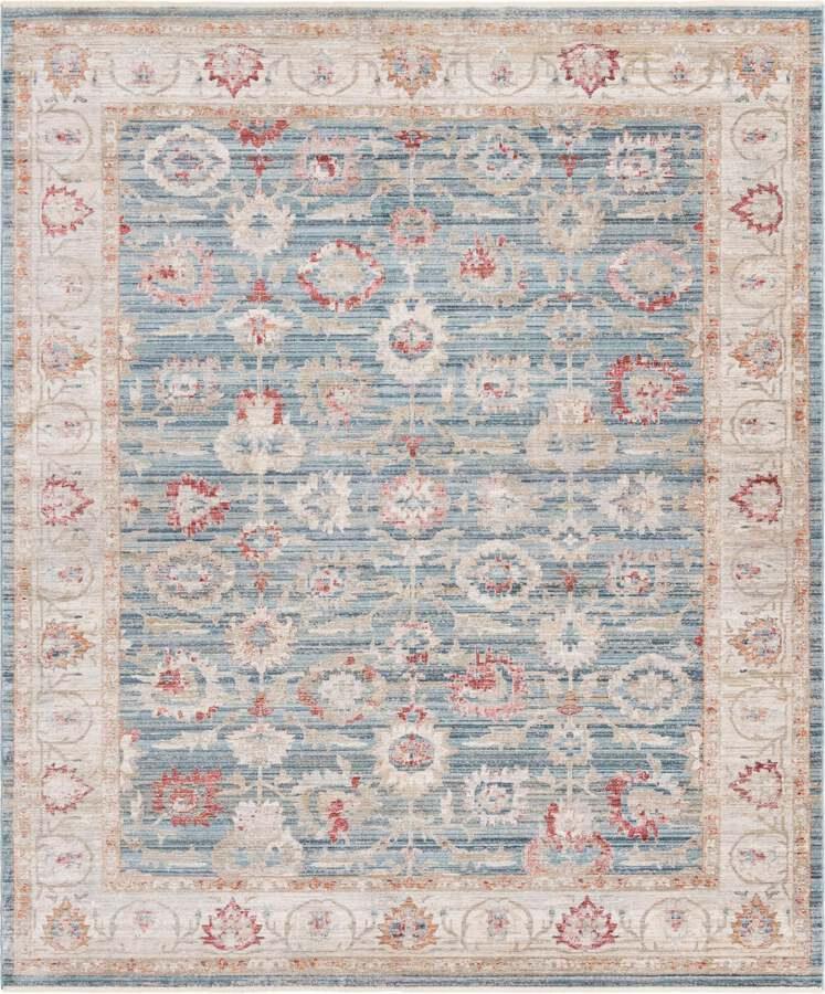 Unique Loom Indoor Rugs - Noble Floral 9x12 Blue & Beige