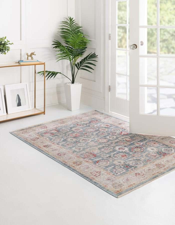 Unique Loom Indoor Rugs - Noble Floral 9x12 Blue & Beige