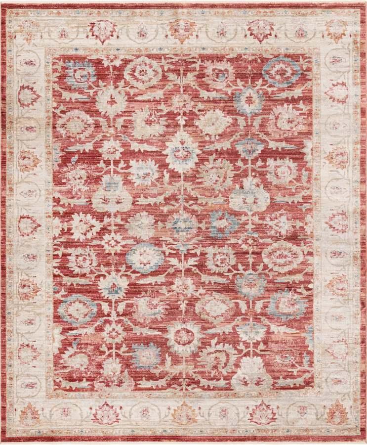 Unique Loom Indoor Rugs - Noble Floral 9x12 Red & Ivory