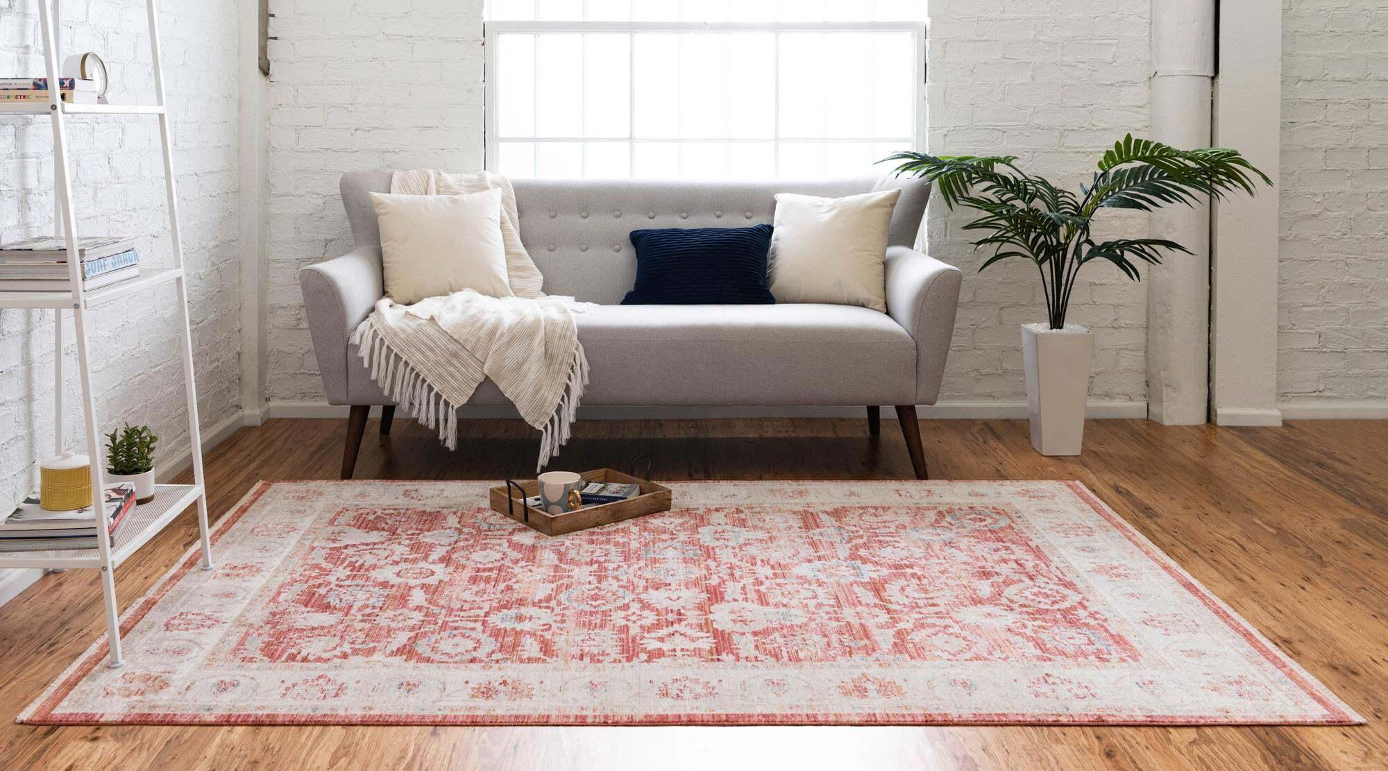 Unique Loom Indoor Rugs - Noble Floral Rectangular 8x10 Rug Red & Ivory