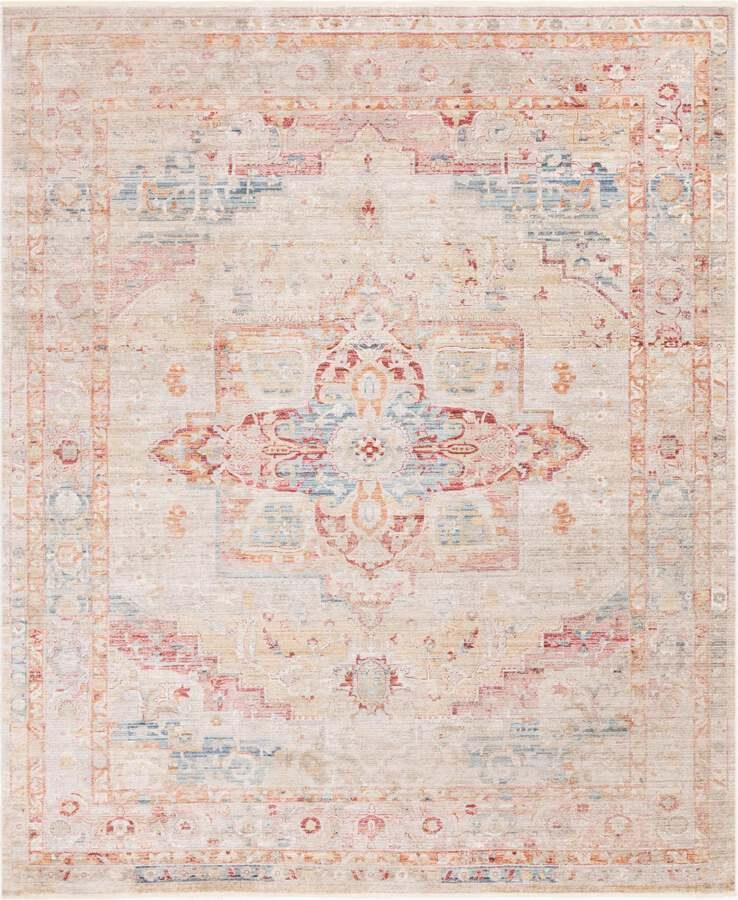 Unique Loom Indoor Rugs - Noble Medallion 9x12 Red & Beige