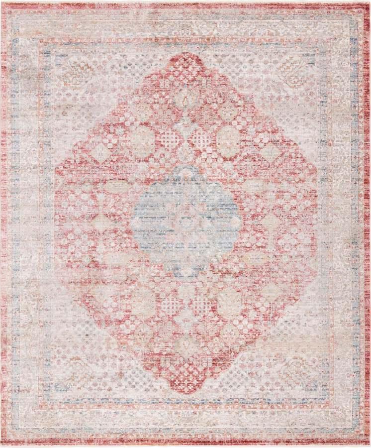 Unique Loom Indoor Rugs - Noble Medallion 9x12 Red & Ivory