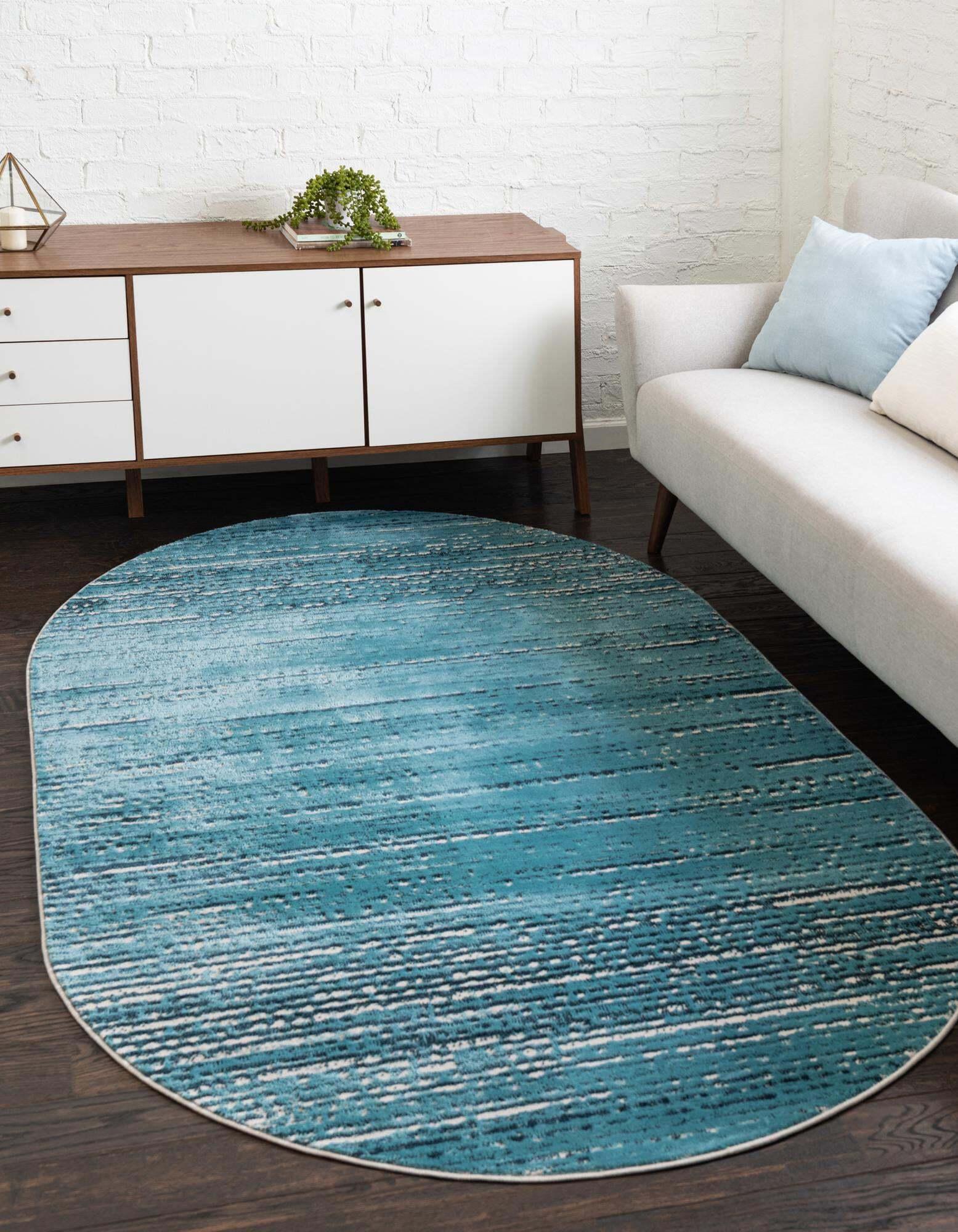 Unique Loom Indoor Rugs - Oasis Abstract Oval 8x10 Oval Rug Blue & Ivory