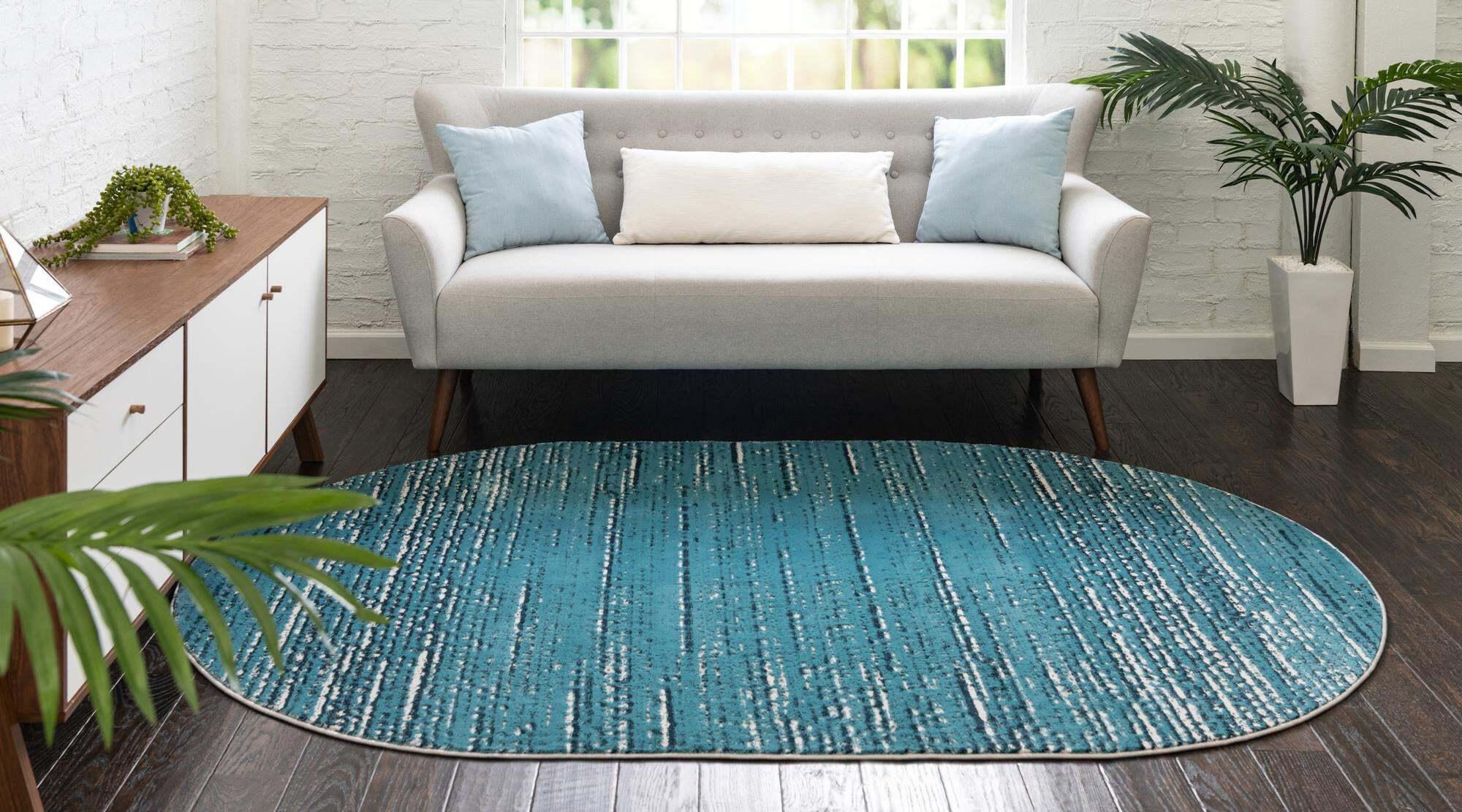 Unique Loom Indoor Rugs - Oasis Abstract Oval 8x10 Oval Rug Blue & Ivory