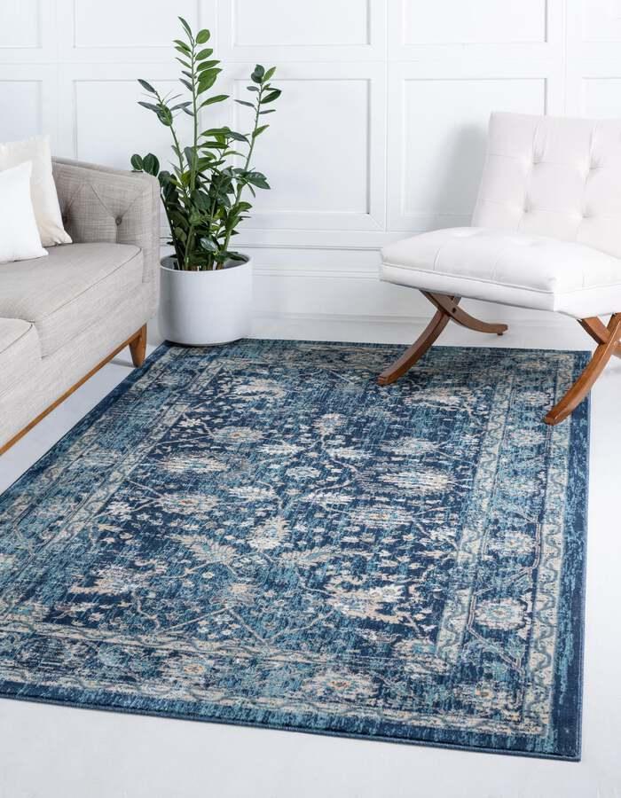 Unique Loom Indoor Rugs - Oslo Border 10x13 Navy Blue