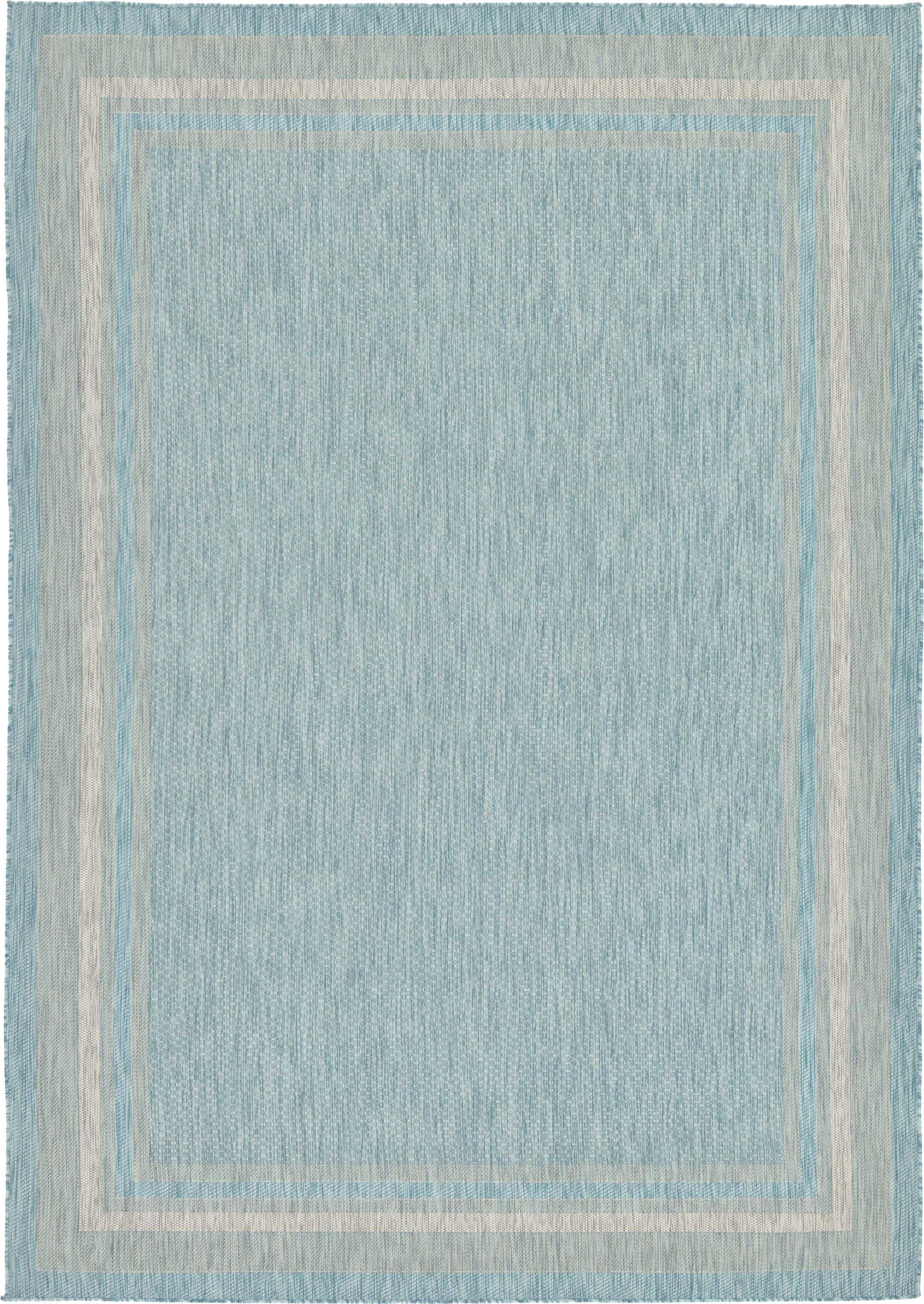 Unique Loom Outdoor Rugs - Outdoor Border Border Rectangular 8x11 Rug Aquamarine & Beige