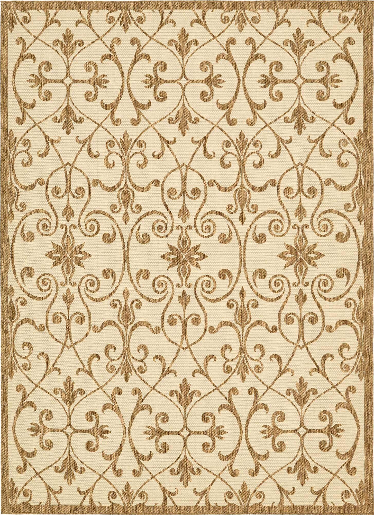 Unique Loom Outdoor Rugs - Outdoor Botanical Border Rectangular 8x11 Rug Brown & Beige