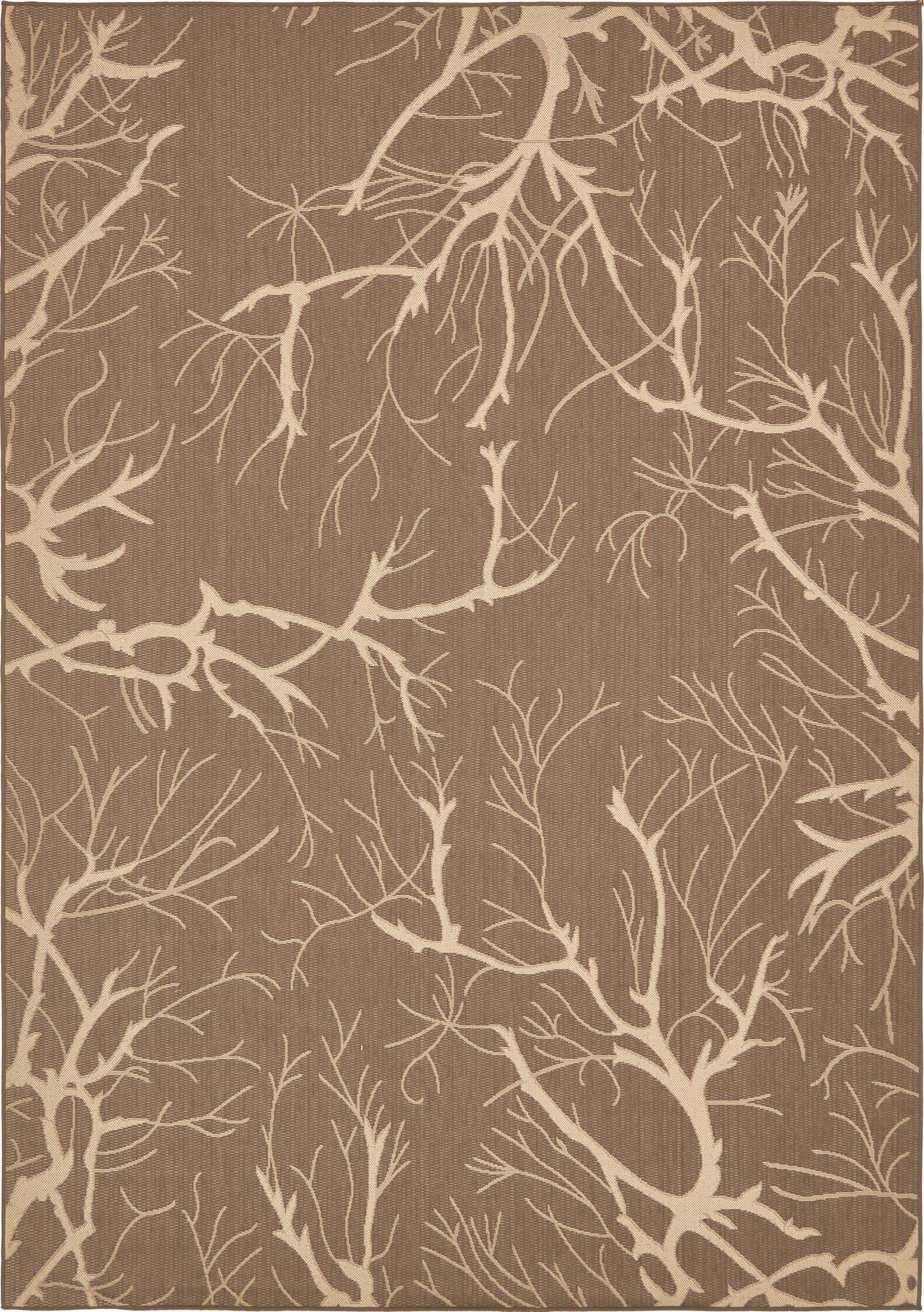 Unique Loom Outdoor Rugs - Outdoor Botanical Floral / Botanical Rectangular 8x11 Rug Brown & Beige