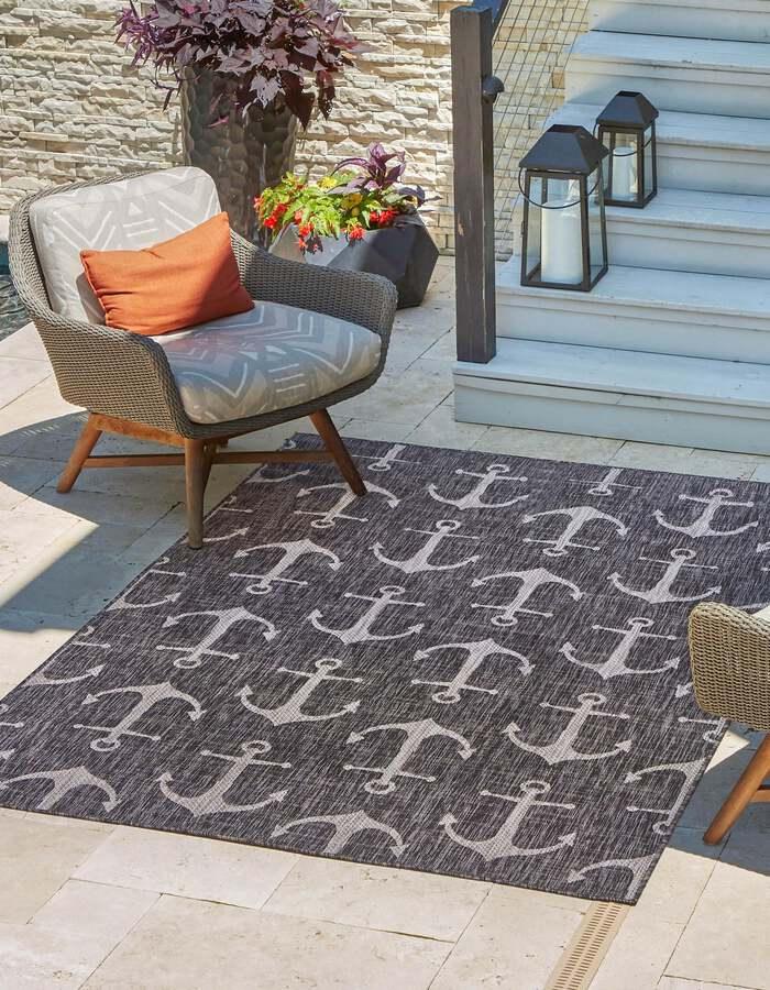 Unique Loom Outdoor Rugs - Outdoor Coastal Beach/Nautical 10x14 Rectangular Rug Charcoal