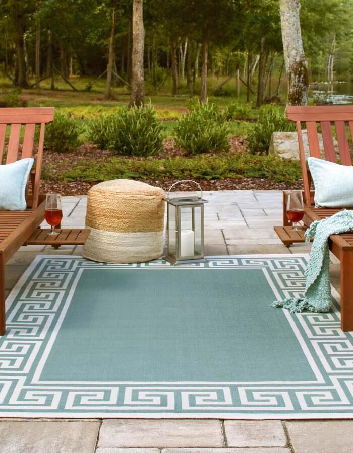 Unique Loom Outdoor Rugs - Outdoor Coastal Contemporary 9x12 Rectangular Rug Aqua