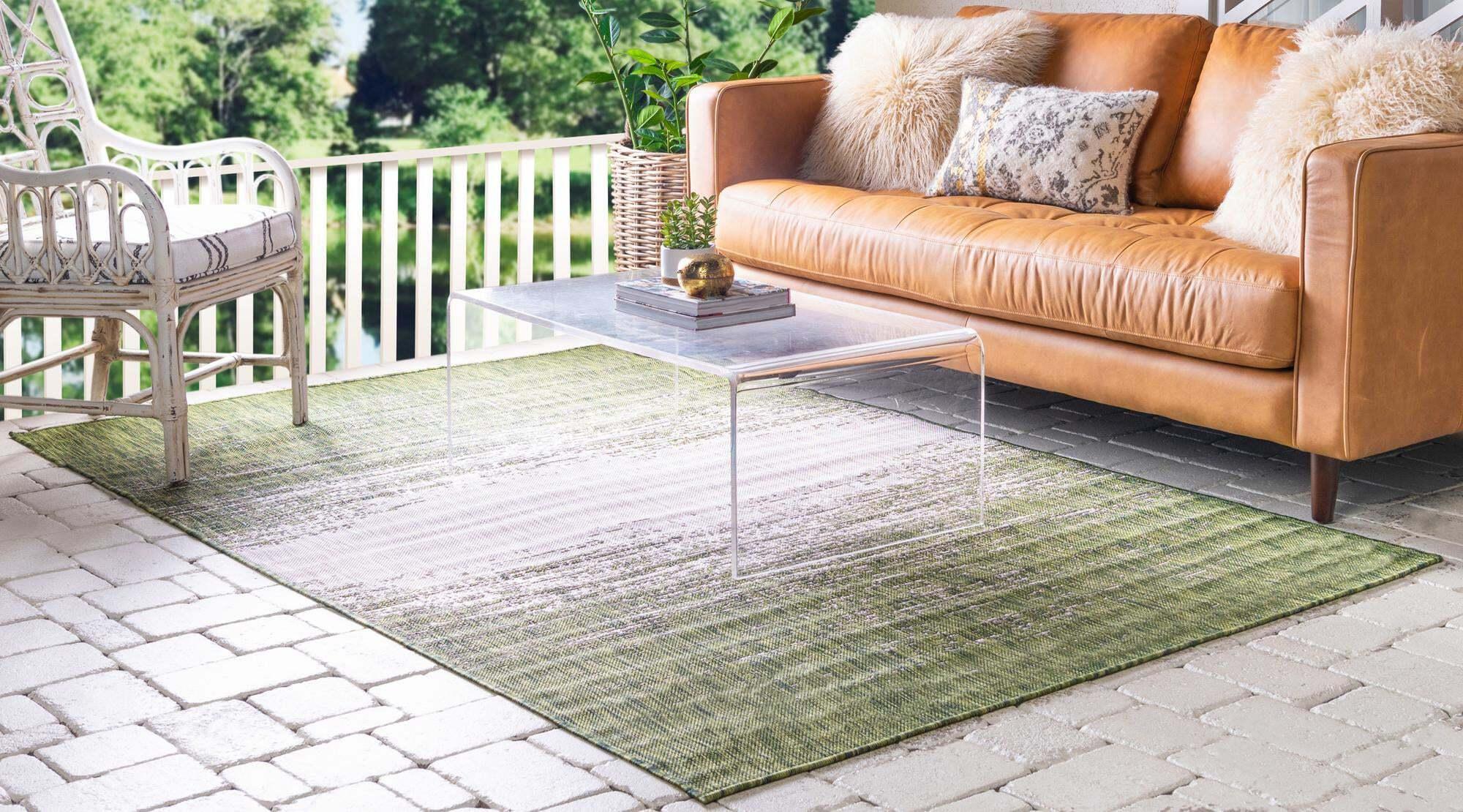 Unique Loom Outdoor Rugs - Outdoor Modern Abstract Rectangular 8x11 Rug Green & Beige