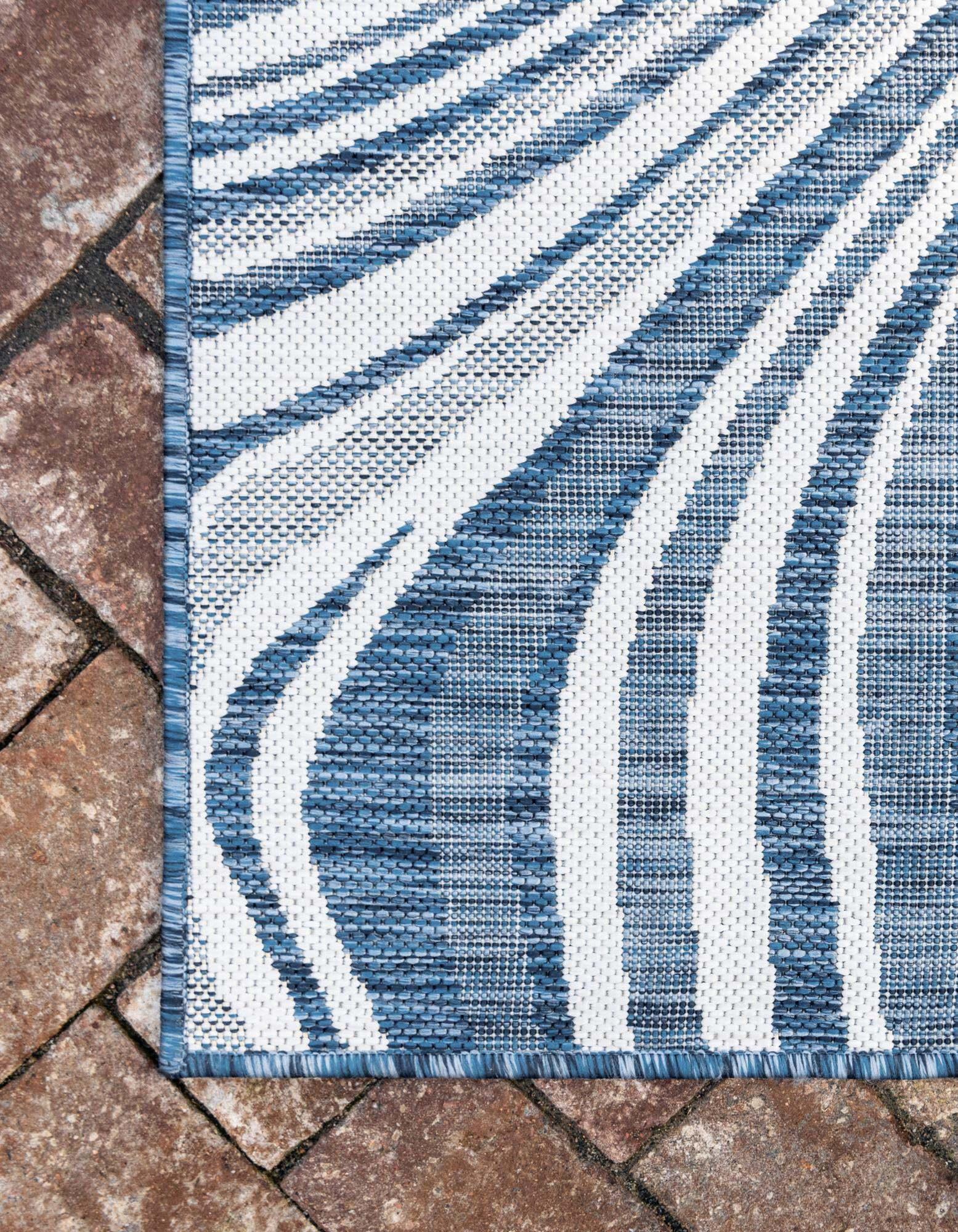 Unique Loom Outdoor Rugs - Outdoor Modern Abstract Rectangular 8x11 Rug Navy Blue & Ivory