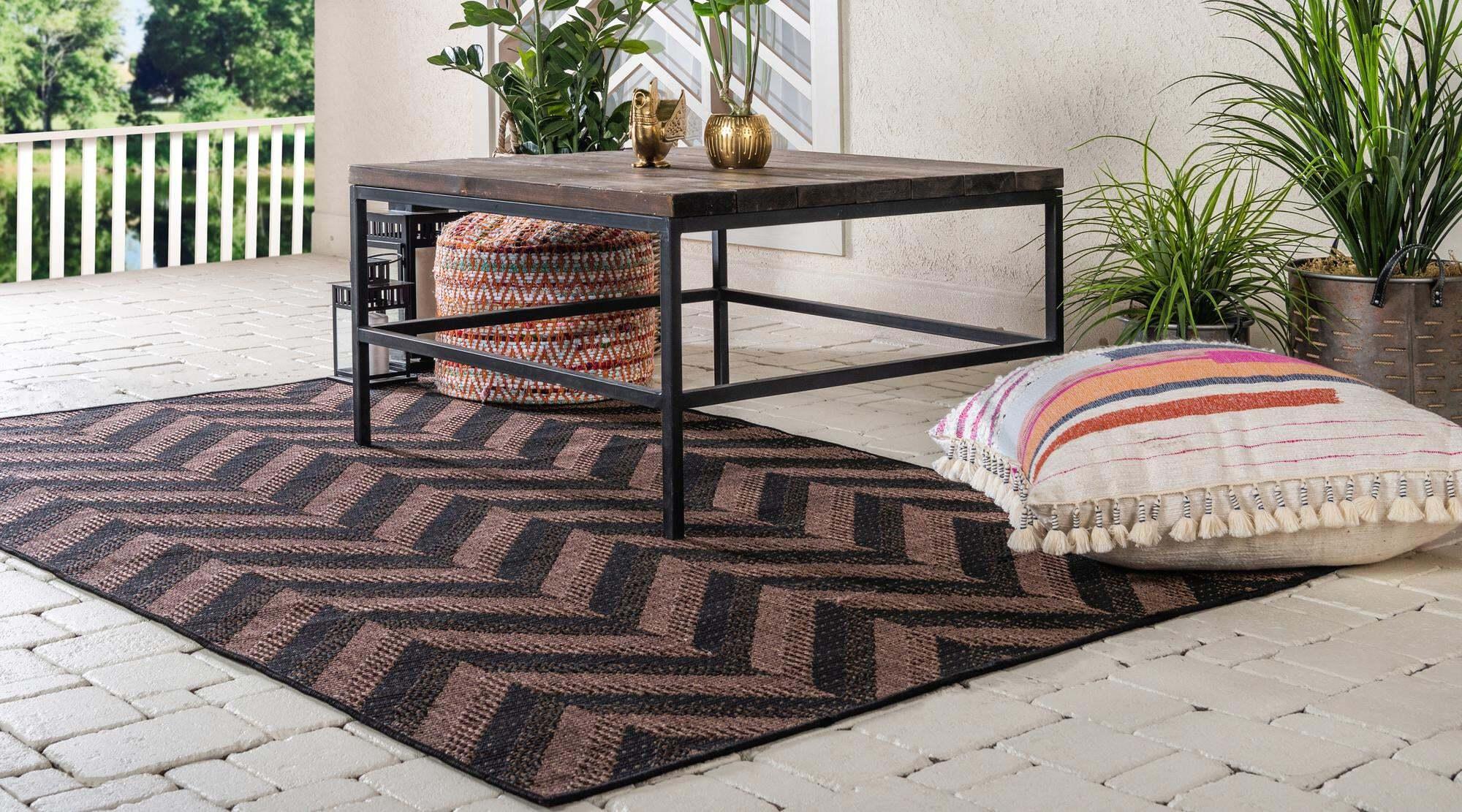 Unique Loom Outdoor Rugs - Outdoor Modern Geometric Rectangular 8x11 Rug Brown & Black