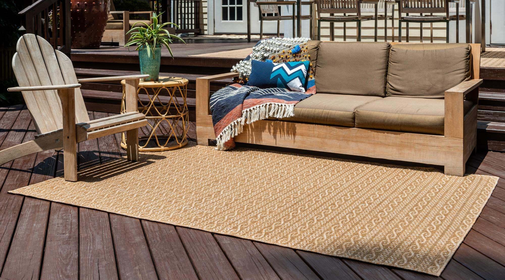 Unique Loom Outdoor Rugs - Outdoor Modern Striped Rectangular 8x11 Rug Light Brown & Beige