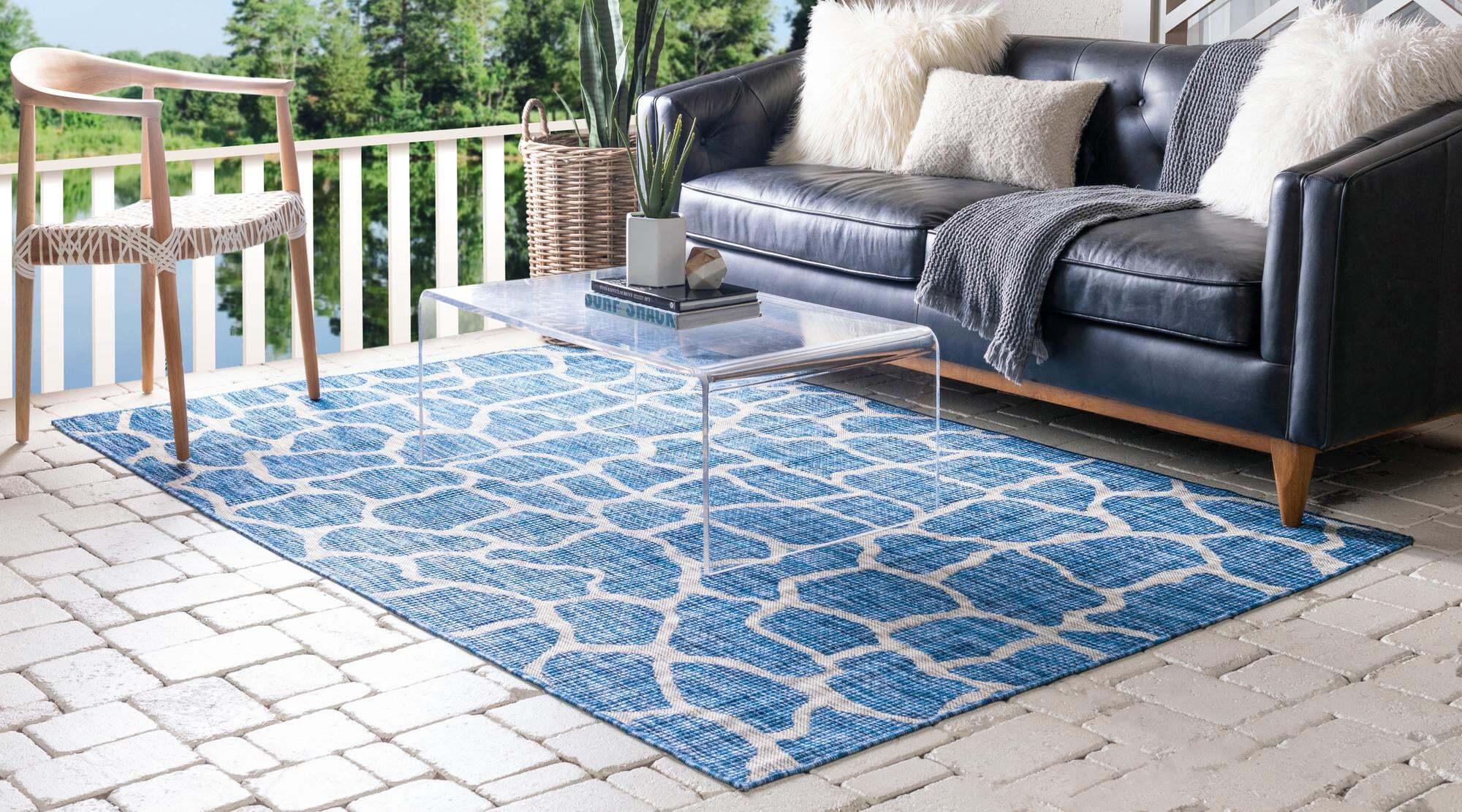 Unique Loom Outdoor Rugs - Outdoor Safari Animal Print Rectangular 8x11 Rug Blue