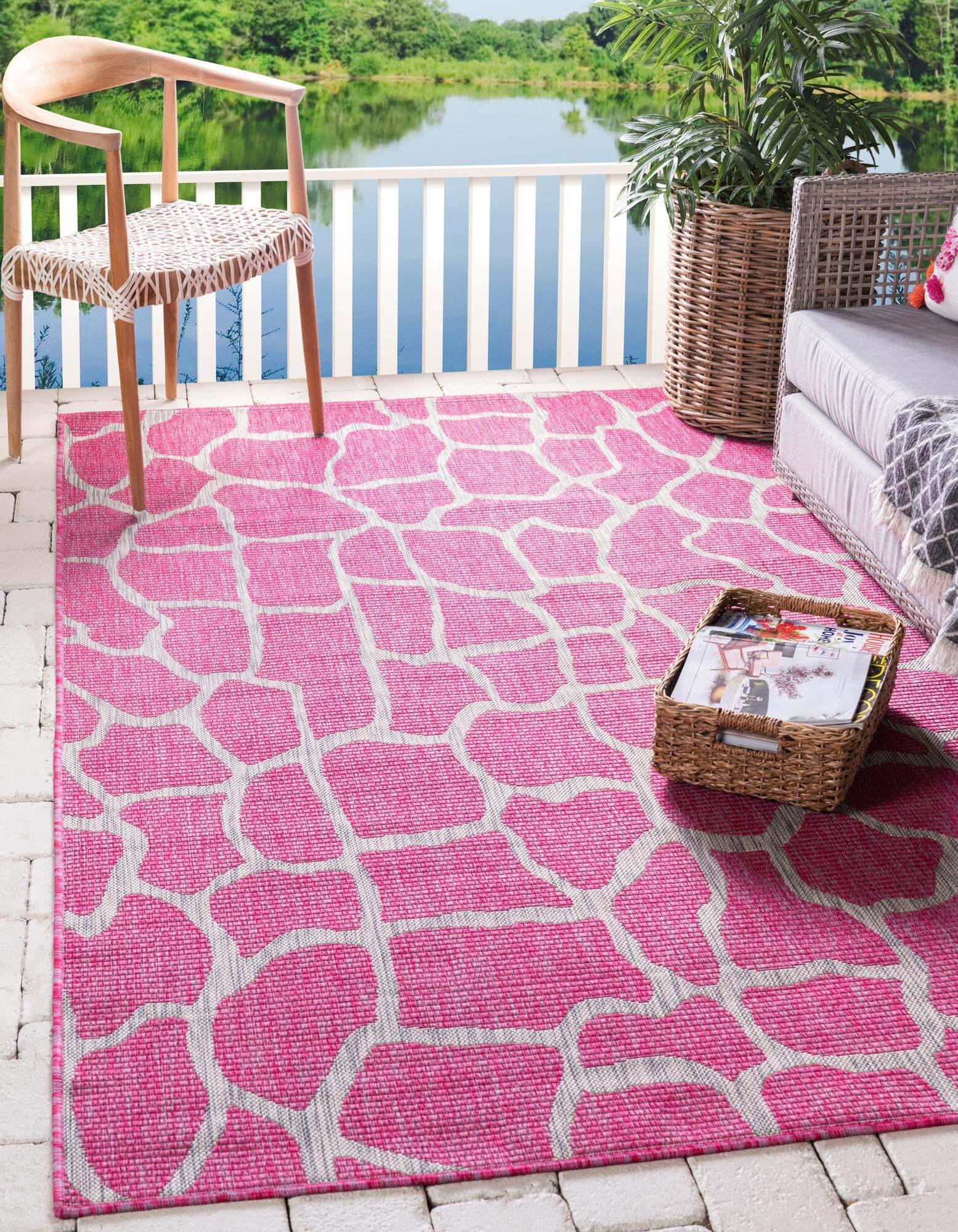 Unique Loom Outdoor Rugs - Outdoor Safari Animal Print Rectangular 8x11 Rug Pink & Gray