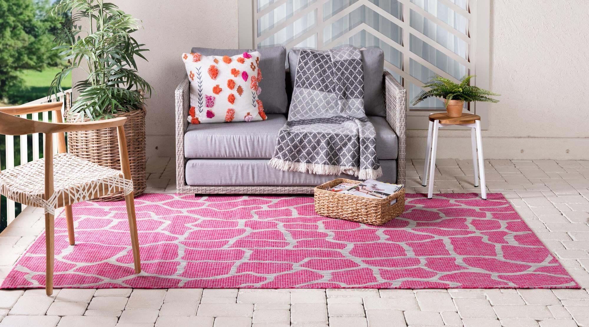 Unique Loom Outdoor Rugs - Outdoor Safari Animal Print Rectangular 8x11 Rug Pink & Gray