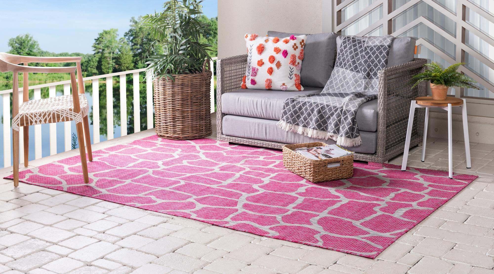 Unique Loom Outdoor Rugs - Outdoor Safari Animal Print Rectangular 8x11 Rug Pink & Gray