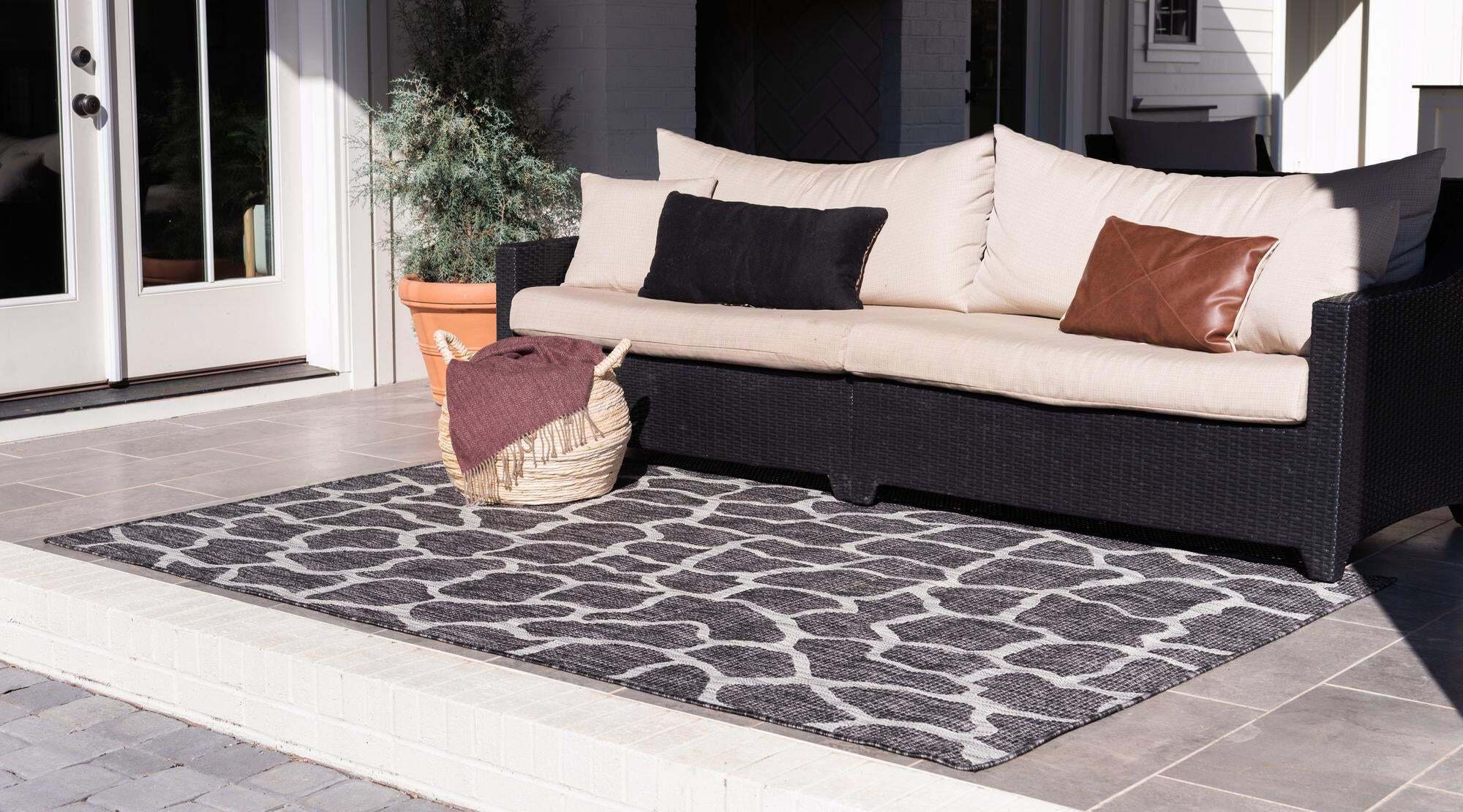 Unique Loom Outdoor Rugs - Outdoor Safari Animal Print Rectangular 9x12 Rug Dark Gray & Ivory