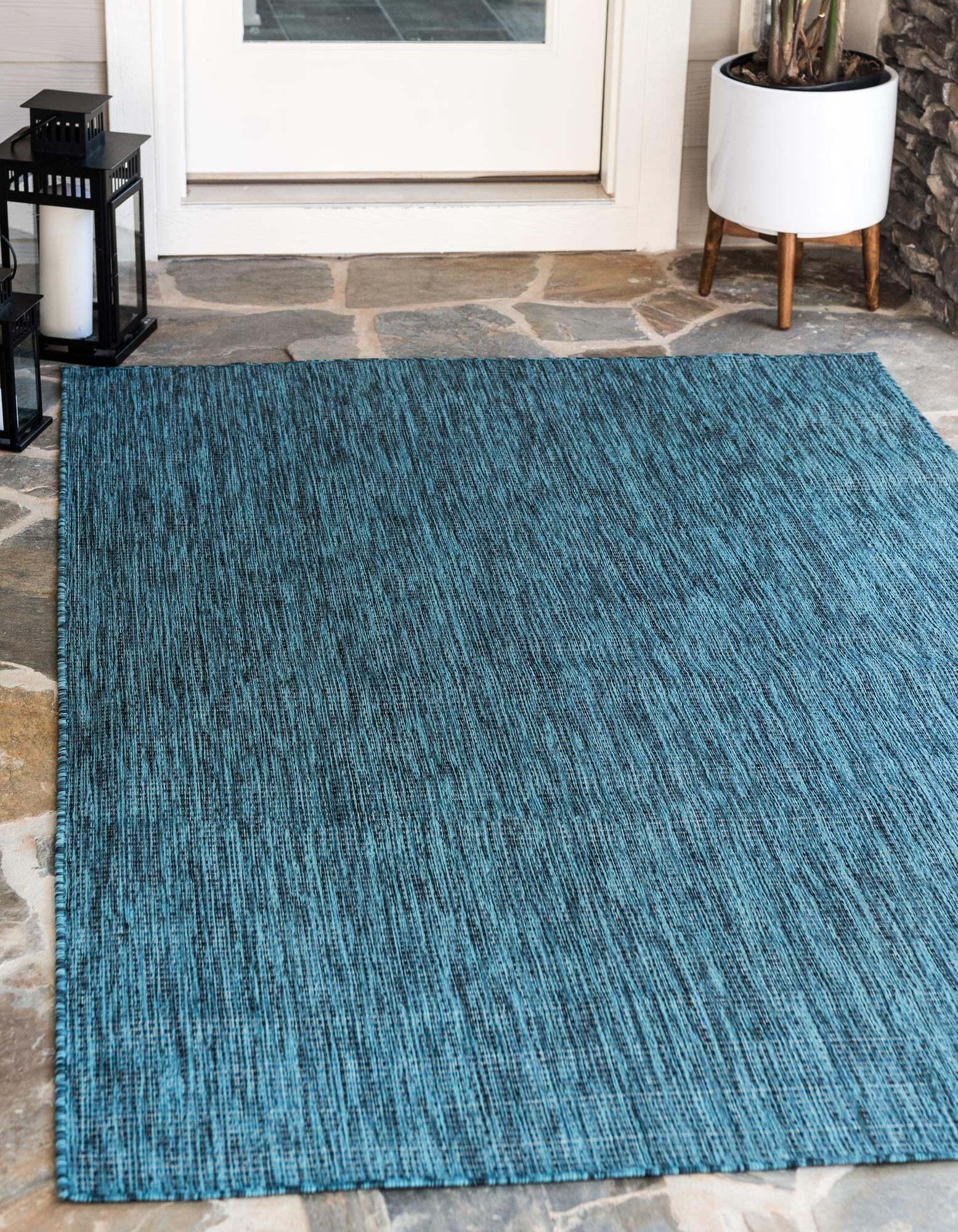 Unique Loom Outdoor Rugs - Outdoor Solid Solid Rectangular 8x11 Rug Teal & Navy Blue