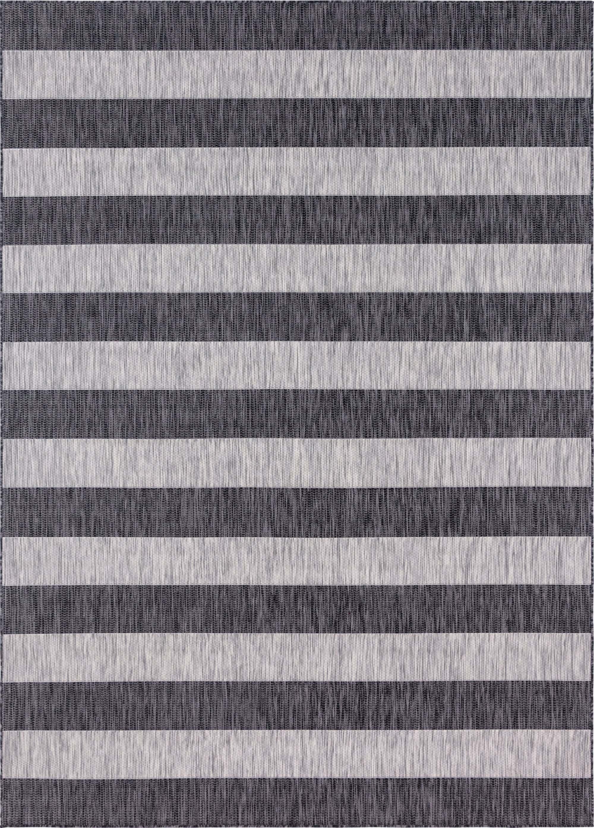 Unique Loom Outdoor Rugs - Outdoor Striped Striped Rectangular 8x11 Rug Gray & Black