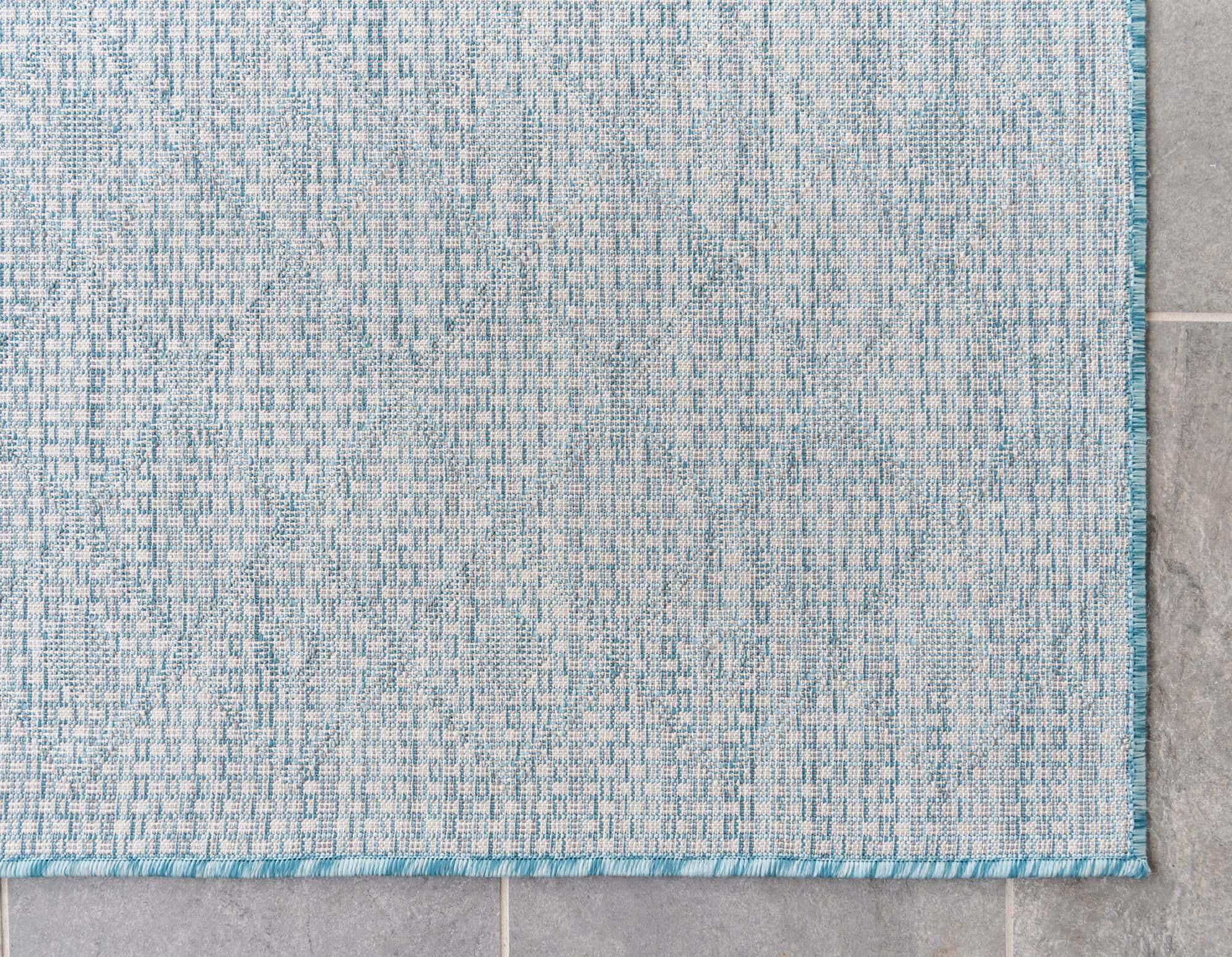 Unique Loom Outdoor Rugs - Outdoor Trellis Geometric Rectangular 8x11 Rug Aqua Blue & Ivory