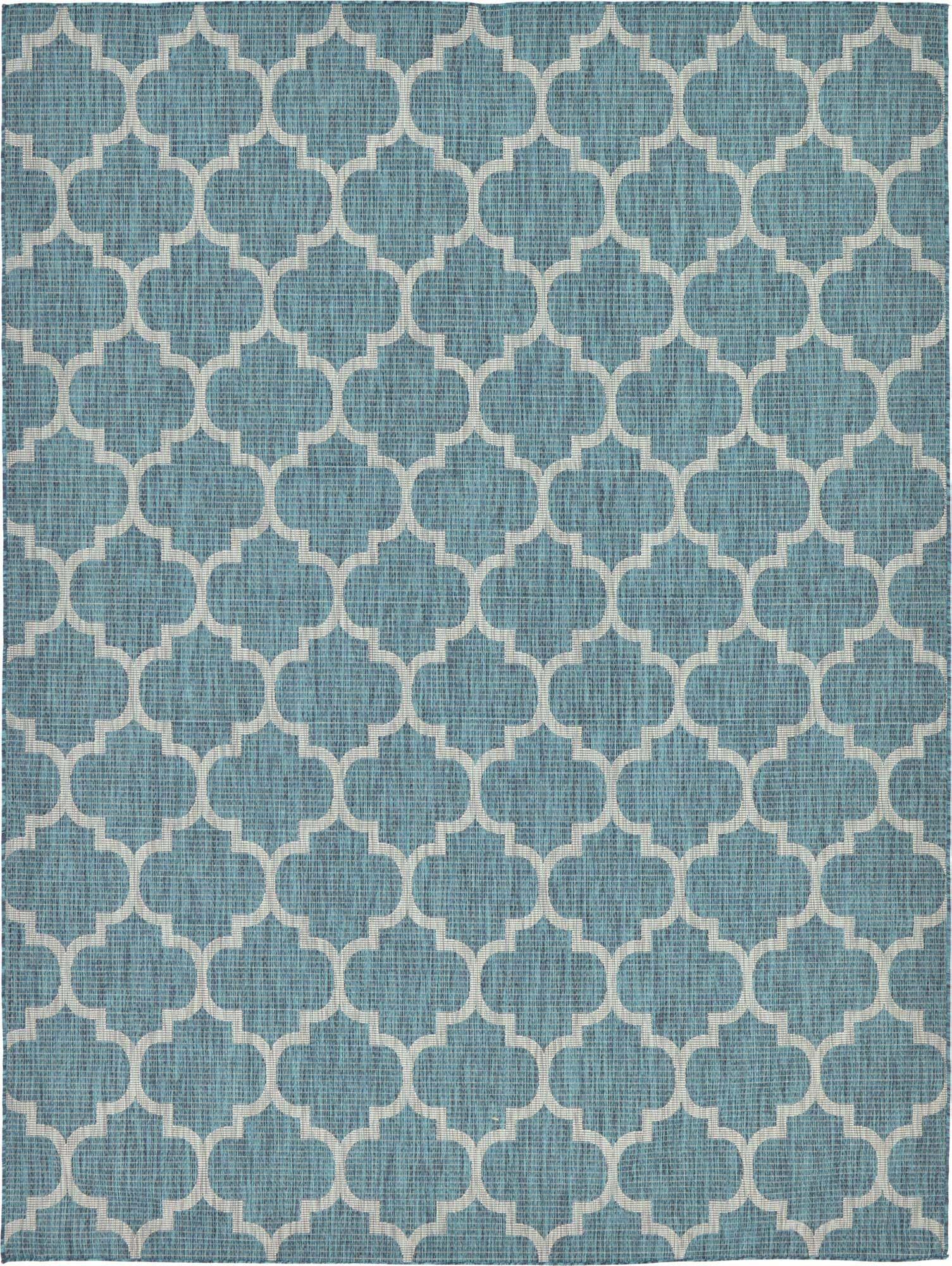 Unique Loom Outdoor Rugs - Outdoor Trellis Geometric Rectangular 9x12 Rug Teal & Gray