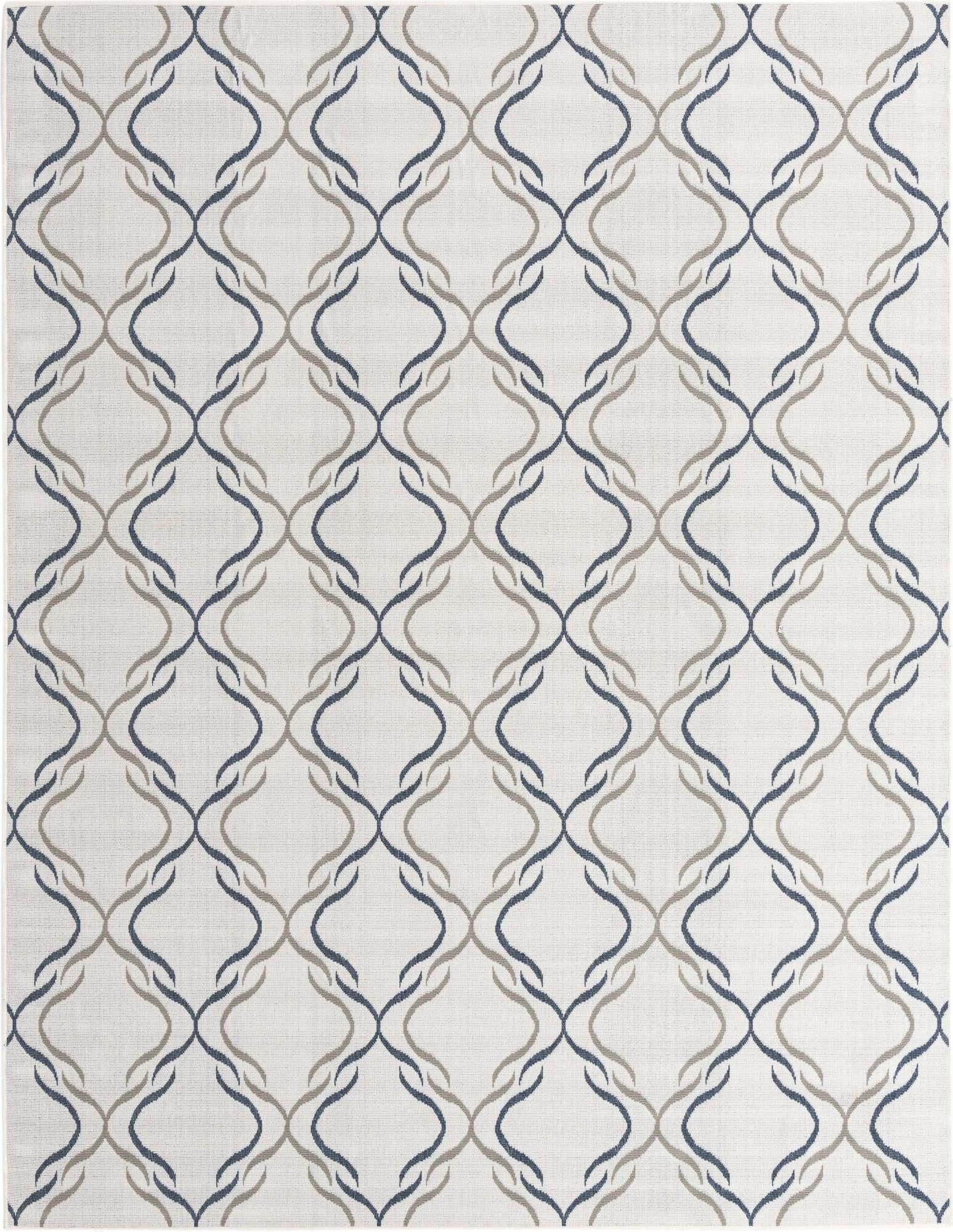 Unique Loom Outdoor Rugs - Outdoor Trellis Lattice Rectangular 8x10 Rug Ivory & Blue