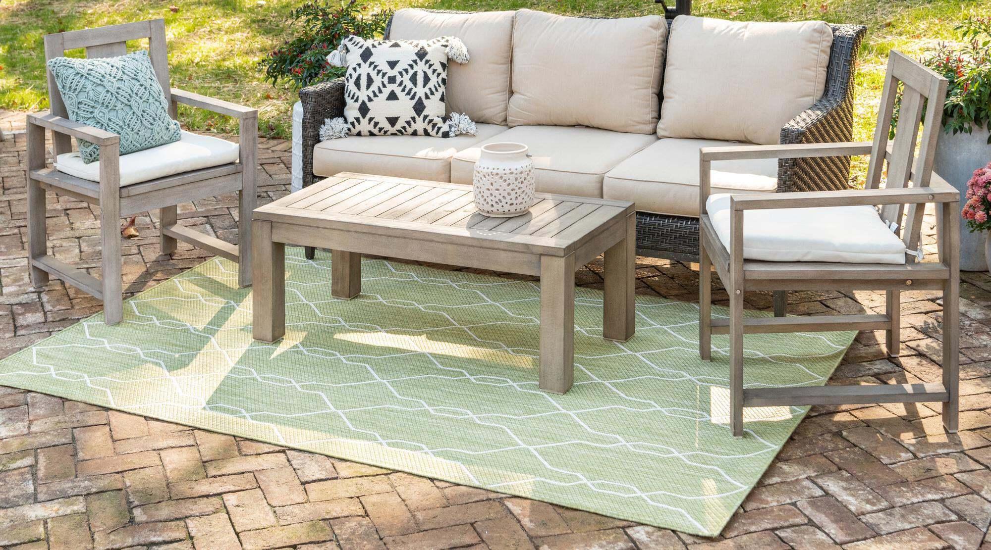 Unique Loom Outdoor Rugs - Outdoor Trellis Rectangular 9x12 Rug Green & Ivory